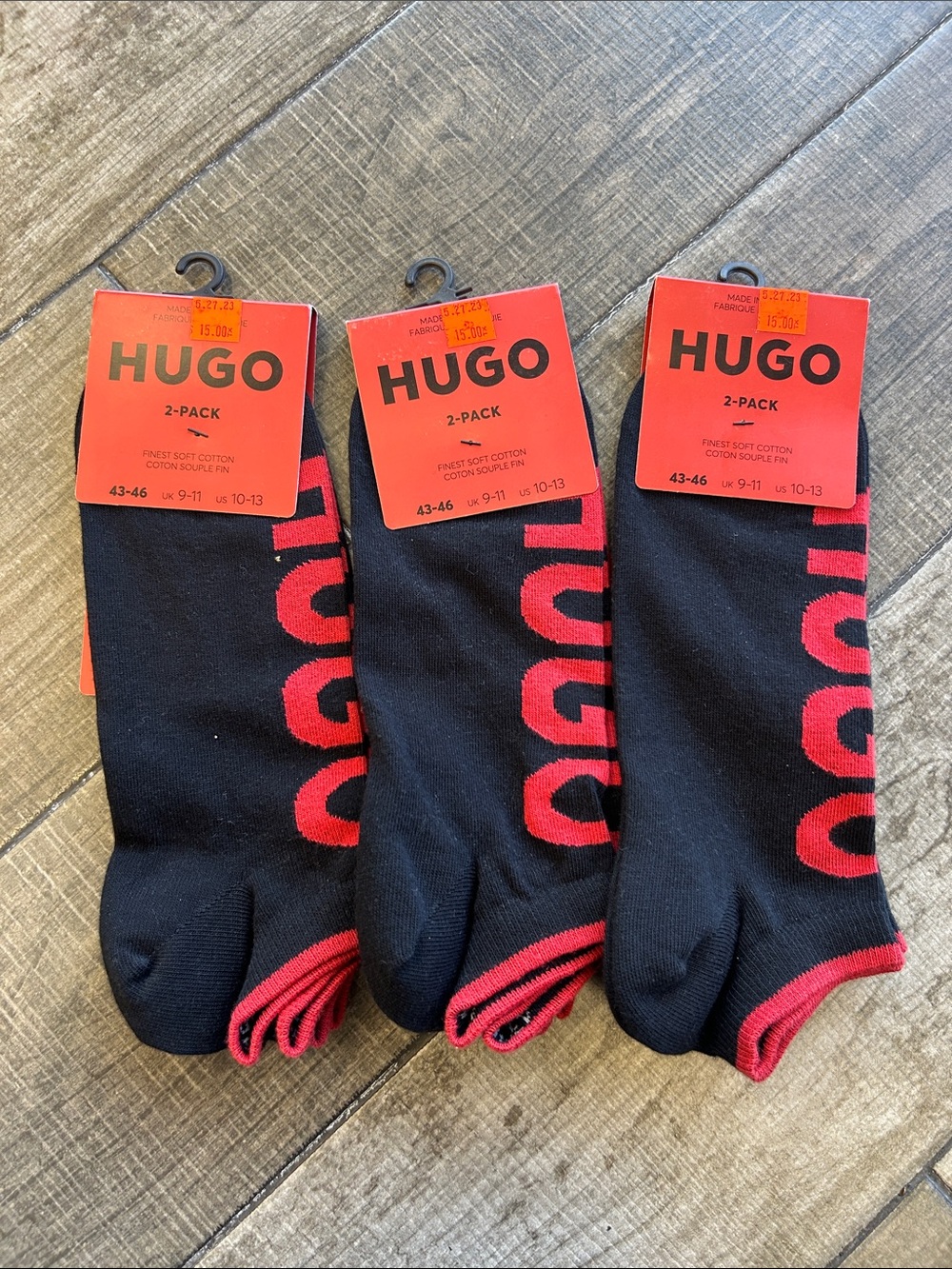 HUGO Men's Black & Red Logo Socks - 3 Pack NWT